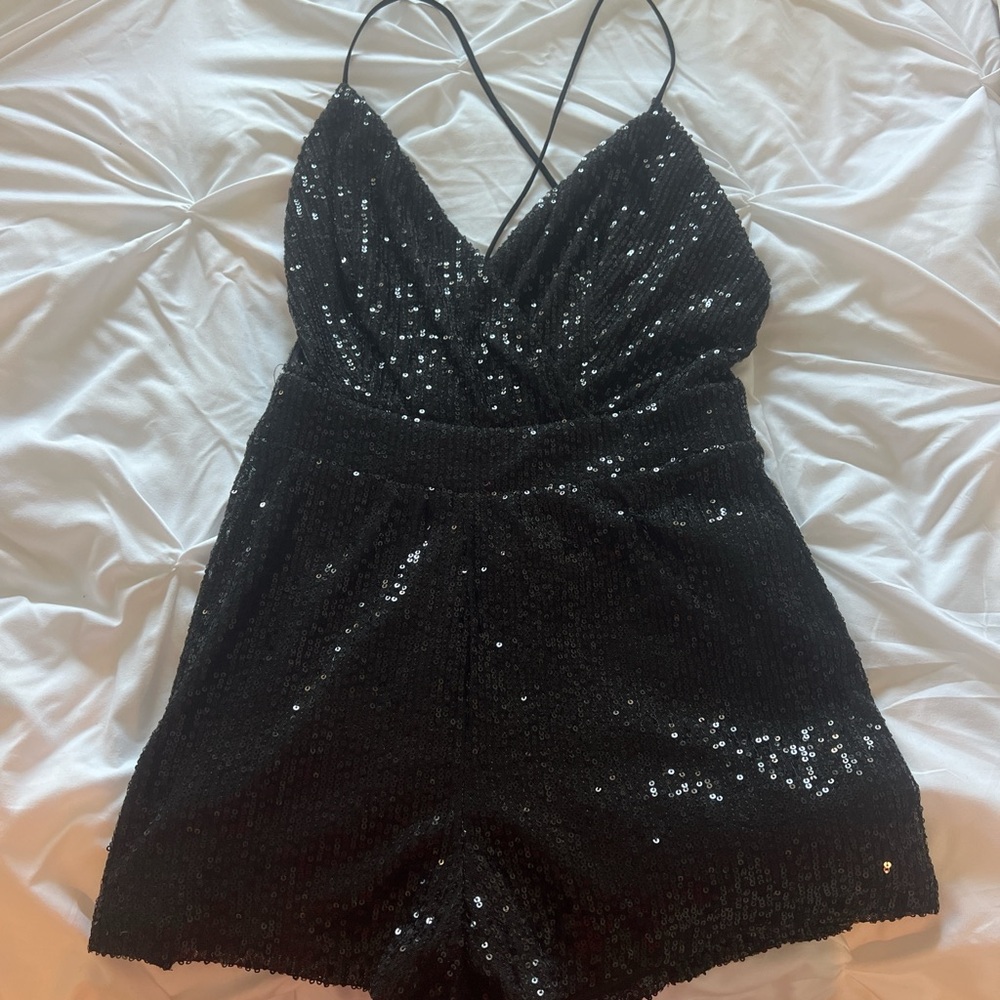 Boohoo sequin black romper. Worn once.
